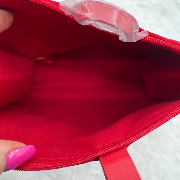 Giorgio Armani Red Beauty Zipper Wristlet Cosmetic Bag Clutch Textured Zip Top - Picture 11 of 11